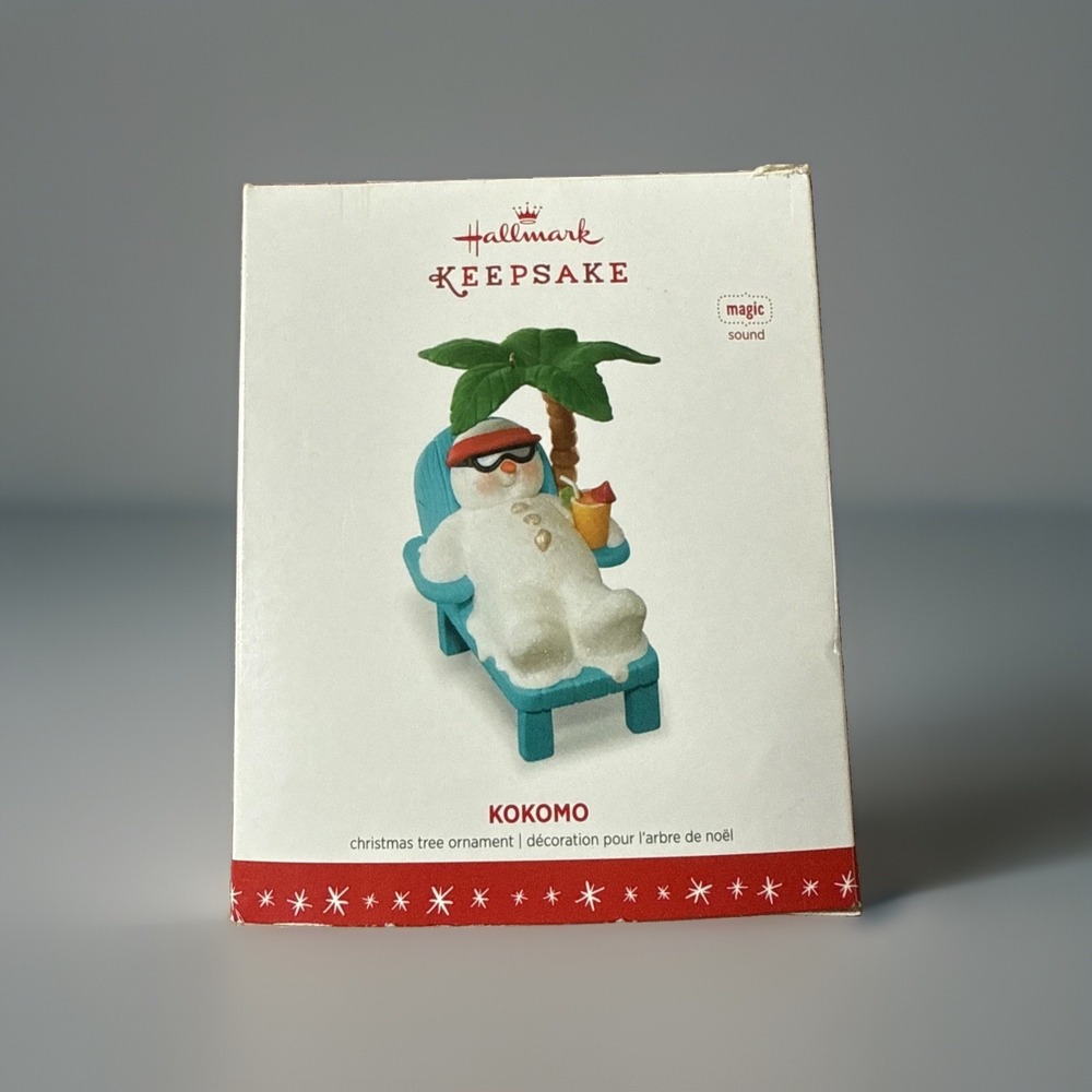 Hallmark 2016 Kokomo Snowman Ornament Magic Sound Tropical Palm Tree  (NEW)